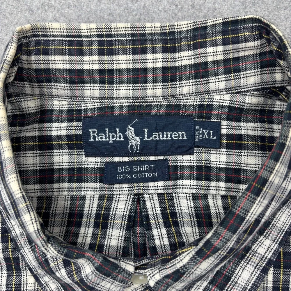 Vintage 90s Polo Ralph Lauren The Big‎ Shirt Mens XL Blue Green Check Oversized